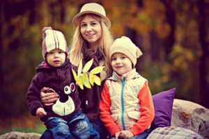 mother and kids